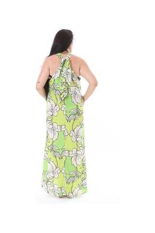 Kadın Büyük Beden Yeşil Boyundan Bağlamalı Astarsız Krep Kumaş Elbise 65n38323-yeşil Yeşil