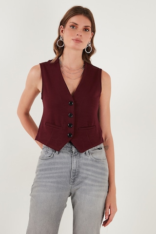 Lela Streç Fitted Fit V Yaka Düğmeli Bayan Yelek 5865971 Bordo