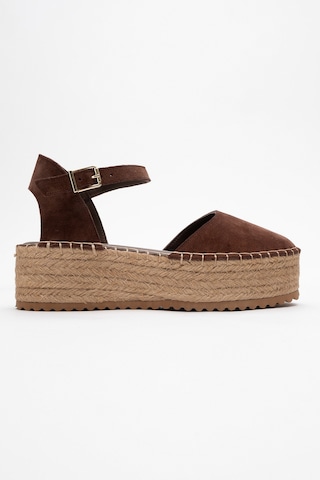 Luvishoes Viba Kahve Süet Hakiki Deri Kadın Hasır Dolgu Taban Sandalet Kahverengi