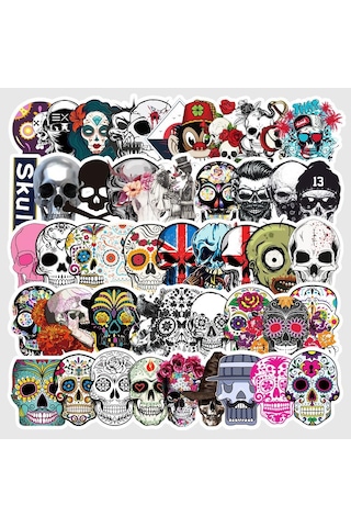 Cajuart 50 Adet Tekrarsız Kurukafa Tarz Pvc Retro Sticker
