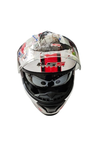 Ls5 Helmets Çeneden Açılır Kask Vizörlü Beyaz - Kırmızı Gri