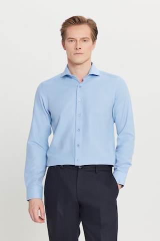 Altınyıldız Classıcs Erkek Acık Mavı Pamuklu Oxford Tailored Slim Fit Dar Kesim Küçük İtalyan Yaka Armürlü Gömlek