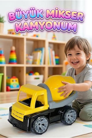 Büyük Mikser Kamyonum 25cm Döndürülebilir Mikser Hazneli Eğlenceli Oyuncak İş Makinası