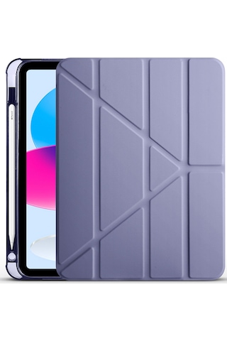 Apple Uyumlu iPad, 10.9 2022 10.nesil Kılıf Tri Folding Kalem Bölmeli Standlı Kılıf