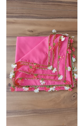 El Emeği İğne Oyalı Pembe Yazma / Yemeni - Çiçek Motifli Çeyizlik Eşarp Açık Pembe - Pembe
