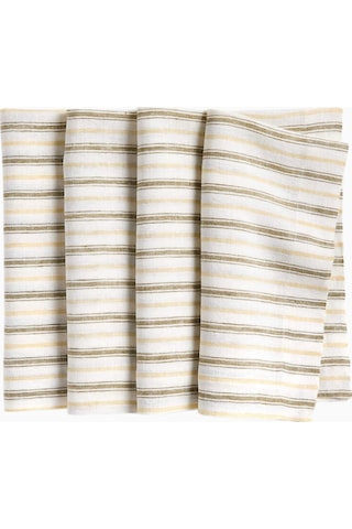Crate & Barrel Jake Arnold Brighton Peçete 4 Lü Set, %100 Avrupa Keteni Renkli Çizgili Tasarım Runner Bej 55 X 55