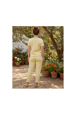 Siyah İnci Beden Fitilli Kaşkorse Örme Pijama Takım26120851 Sarı