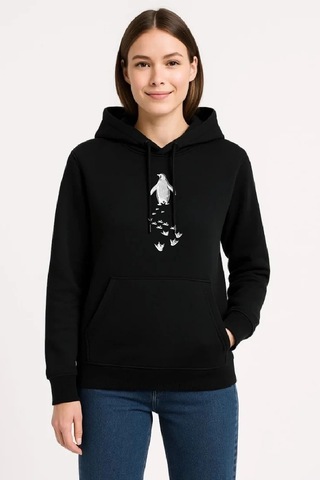 Primemagazam Kadın 3 İplik Pamuklu Kapüşonlu Hoodie Sweatshirt Nihilist Penguen Baskılı - Siyah Çeşitli