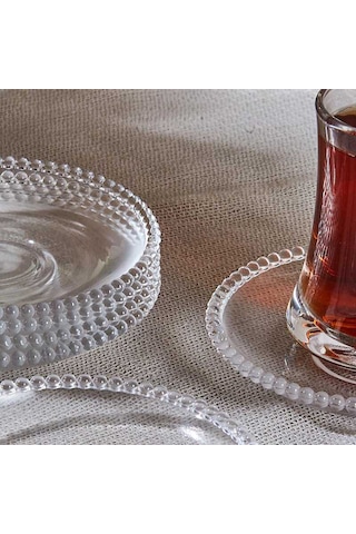 Porsima Girona 6'lı Cam Çay Tabağı Dayanıklı Cam Çay Altlığı Şeffaf