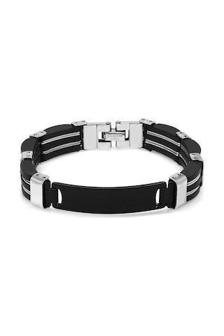 Kişiye Özel İsim Yazılı Silver-black Renk Çelik Erkek Bileklik Model-2 Siyah