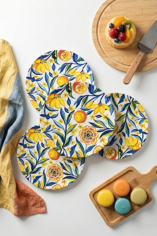Grandora Renkli Narenciye Çiçek Desenli 6 Adet, 27 Cm Servis Tabağı Pasta, Tatlı, Kahvaltı Tabağı Seti Çok Renkli