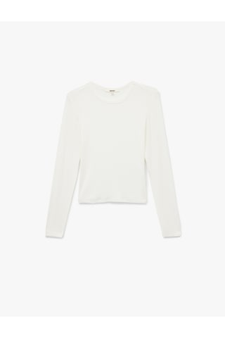 Koton Viskon Slim Fit Uzun Kollu Bisiklet Yaka Tişört Ekru 7wak50005ek