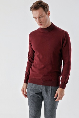 Morven Erkek Koyu Bordo Basic Yarım Balıkçı Yaka Dynamic Fit Rahat Kesim Triko 25kc017002752 Koyu Bordo