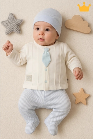 Babyhola 8 Parça Kravatlı Erkek Bebek Hastane Çıkış Seti Mavi 7061