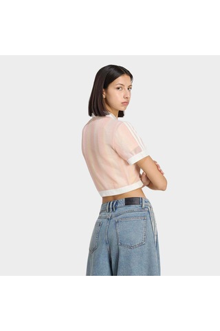 Adidas Originals Summer Glow Striped Cropped Kadın Pembe Polo Tişört Ky8140