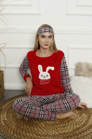 Kadın Ekose Desenli Polar Pijama Takımı 02133 Antrasit
