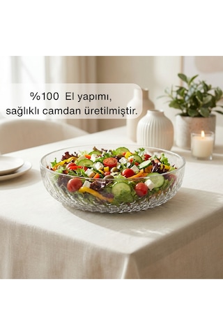 Selen Concept Mira Model El Yapımı Cam Salata ve Meyve Kasesi Tekli