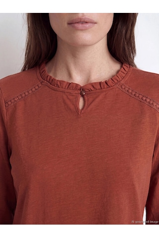 LC Waikiki Lcw Grace Turuncu Fırfırlı Bisiklet Yaka Nakışlı Bluz Burnt Orange