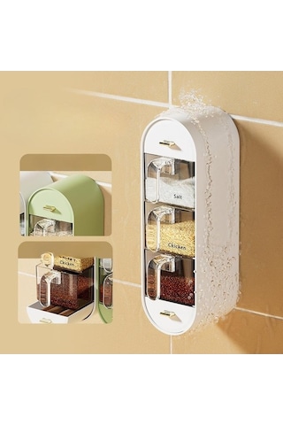 Novahub Açık Yeşil Baharat Kutusu - Ev Mutfak Depolama Rafı - Tuz, Msg Ve Baharat Kombinasyonu Takım Şişesi Kavanoz, Duvar Asılı, Yumruksuz Koleksiyon Açık Yeşil