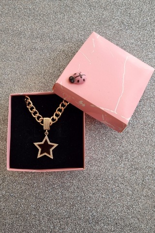 Trade Bazaar Kadın Siyah Yıldız Zirkon Taşlı Çelik Kolye