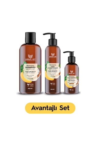 Ashley Joy Niacinamide & Keratin Banana Şampuan 400 ML + Saç Kremi 250 ML + Serum 100 ML