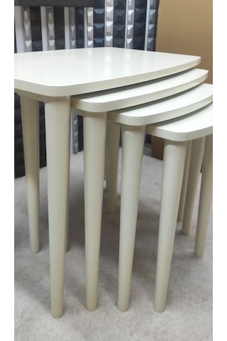 4 Lü Mdf Lam Ahşap Zigon Sehpa Krem