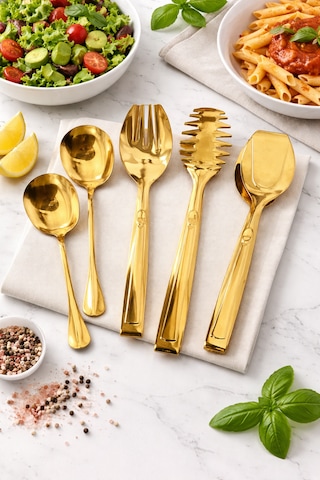 Gold Renk Servis Maşası Ve Kaşık Seti 5 Parça Salata, Makarna Ve Servis Kaşığı Seti Şık Sunum Seti 1 Ley Maison Gold Renk Servis Maşası Ve Kaşık Seti 5 Parça Salata, Makarna Ve Servis Kaşığı Seti Şık Sunum Seti