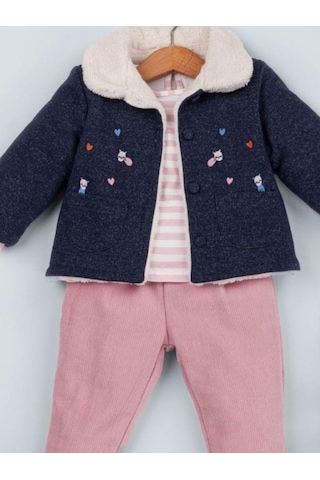 Baby Rose Kız Bebek Örme Kot Ceket Pantolonlu 3 Lü Takım-14925 Çok Renkli