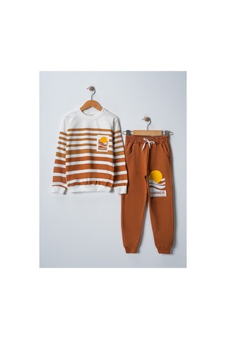 Veramoni Summer Baskılı Uzun Kollu Cepli Unisex Çocuk Alt Üst Takım Kahverengi