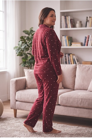 Seboteks Süet Kumaş Önden Düğmeli Büyük Beden Kadın Pijama Takımı 2800 Bordo
