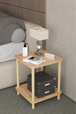 35x35 Cm Kare İki Katlı Ahşap Komodin Çok Amaçlı Sehpa Yatak Odası Baza Yanı Ayak Yükseklik 45 Cm - Atlantik Çam
