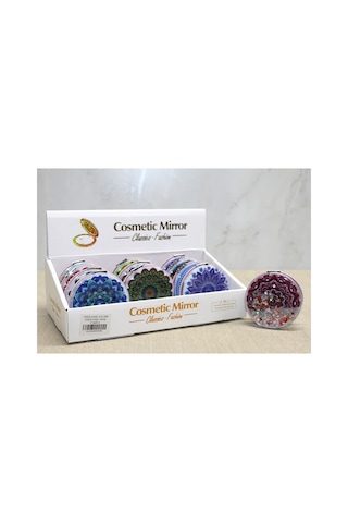 5 Adet Mandala Desenli Hareketli Sulu El Aynası Cep Aynası, Pocket Mirror, Hand Mirror, 7x7 Cm