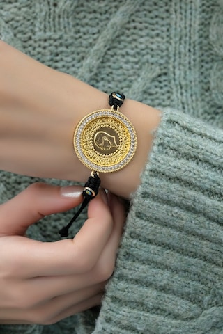 22 Ayar Tam Altınlı Çerçeveli İpli Bileklik Sarı Altın