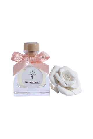 Milena Life Beyaz Gül Çiçek Taşlı Leather Dekoratif Ev Araba Banyo Oda Kokusu