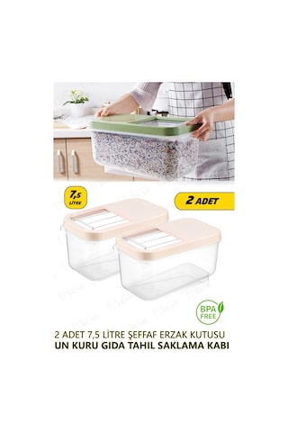 2 Adet 7,5 Litre Kg Çok Amaçlı Kuru Gıda Tahıl Mama Bakliyat Un Erzak Saklama Kabı Turuncu