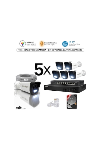 5'li Ip-poeli-5mp-sesli -gece Renkli- Su Geçirmez- Full Hd-320gb-güvenlik Kamera Seti