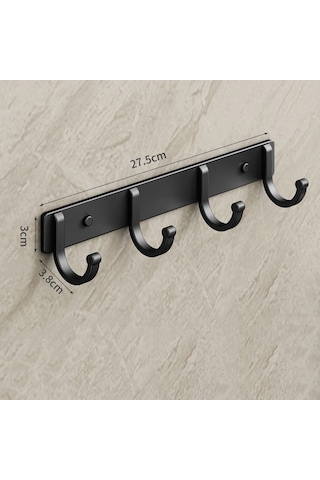 Geeksen Sıva Delmeyen Uzay Alüminyum Duvar Tipi Dört Kanca, Banyo Giysi Çeketi Askı, Yapışkan Duvar Kanca Siyah