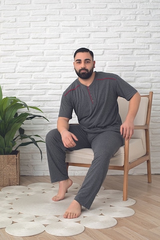 Erkek Kısa Kollu Büyük Beden Battal Pamuklu Pijama Takımı Gri
