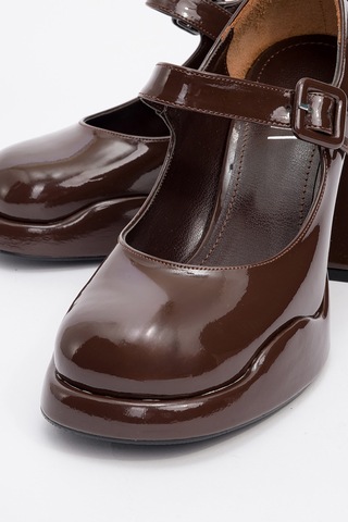 Jagol Kahve Rugan Kadın Topuklu Ayakkabı Kahverengi