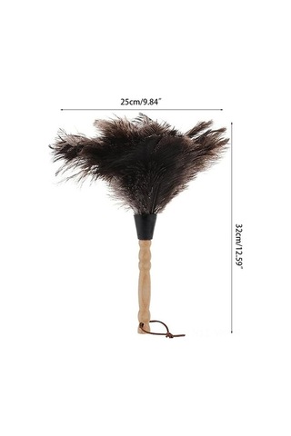 Prestigegoods Doğal Devekuşu Tüyü Toz Fırçası, Ahşap Saplı Pratik Ev & Araç Temizlik Fırçası