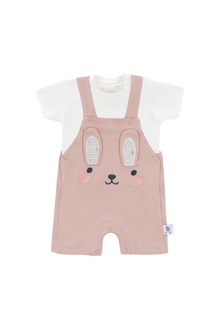 Gezenbebe Hero Kısa Kol Bebek T-shirt Ve Nakışlı Salopet Seti Pembe