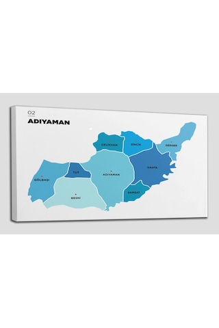 Doğaltercih Adıyaman İli ve İlçeler Haritası Dekoratif Kanvas Tablo 1249