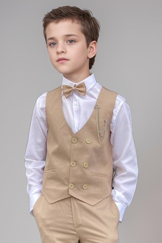 Riccotarz Erkek Çocuk Cepken Yelekli Camel Takım Elbise 5-9 Yaş Camel