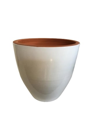 Beyaz Renk Sırlı , El Yapımı Toprak Saksı 29 29 Cm