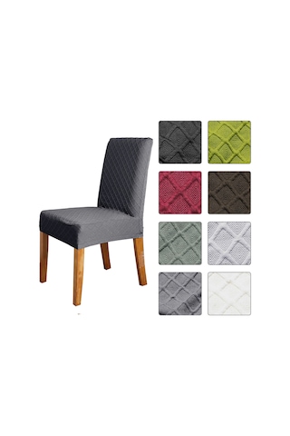 Gajeena Kalın Kumaşlı Esnek Yemek Sandalyesi Kılıfı, Dikdörtgen Desenli Yarı Kapaklı, Derin Gri, 1 Adet DiğER