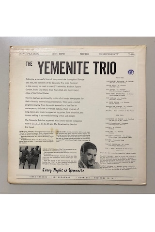 The Yemenite Trio Israeli Folk Songs Lp Plak Orjnal Dönem Baskı Plak