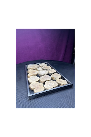 Zeytin Ağacı Parçalı Metal Çerçeve 30x50 Cm Epoksi Reçine İçin Doğal Ahşap Dilim Seti