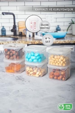 Saklama Kabı Sızdırmaz Kapak6 Lı Set Füme - Ölçü Kabı Hediyeli Çok Renkli