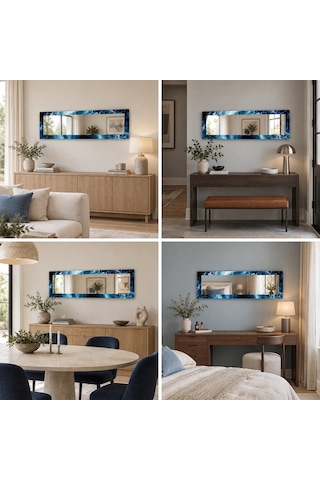Ay Işığı Yatay Panoramik Aynalı Dekoratif Cam Tablo - 110 X 36 Cm
