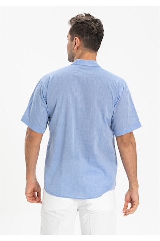 Eliş Şile Bezi Büyük Beden Şile Bezi Kısa Kol Tek Cepli Hakim Yaka Erkek Yazlık Tshirt Mavi 3032-Mavi